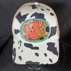 Leather Tooled Pig/Cow Print Hat NWOT'S